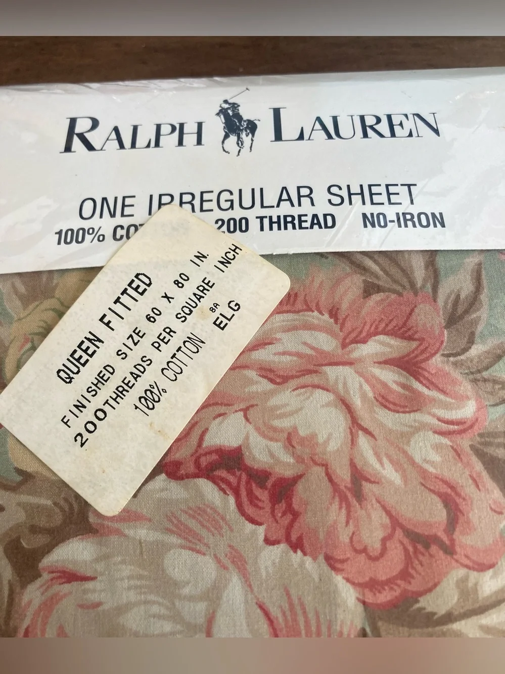 Vtg NOS RALPH LAUREN GREEN CHARLOTTE Irregular Queen Fitted Sheet Roses Floral
